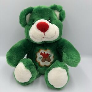 Vintage Dan Dee Christmas Teddy Bear Green with Red Bird Pine Cones Plush 13"